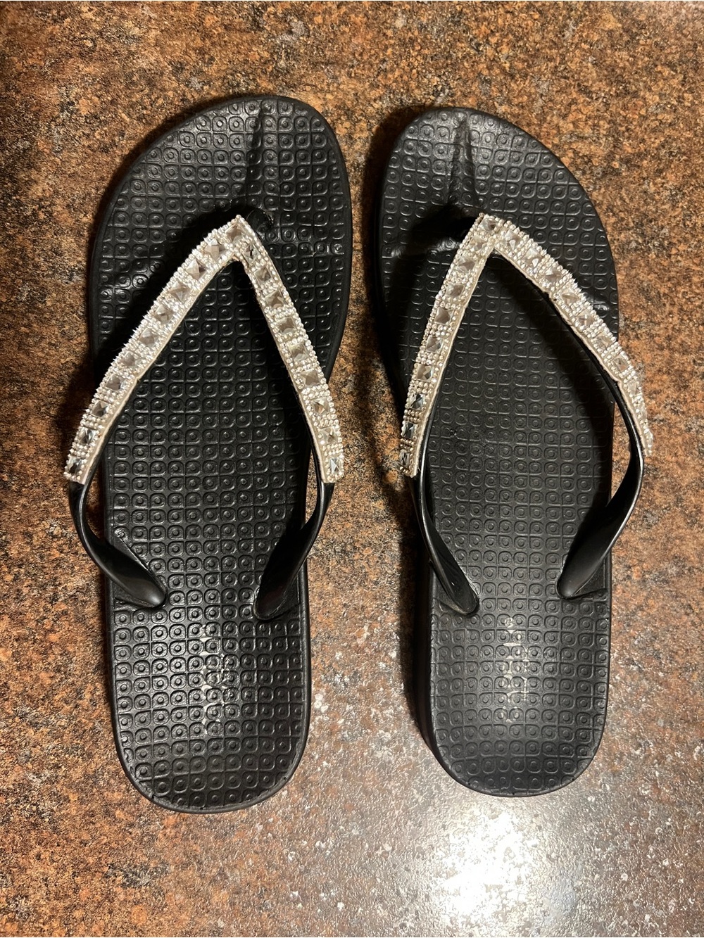 Capelli Women’s Black Sandals with Silver Beaded Straps